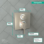HANSGROHE 15714821 Ecostat Square Thermostatic Trim with Volume Control and Diverter - Brushed Nickel