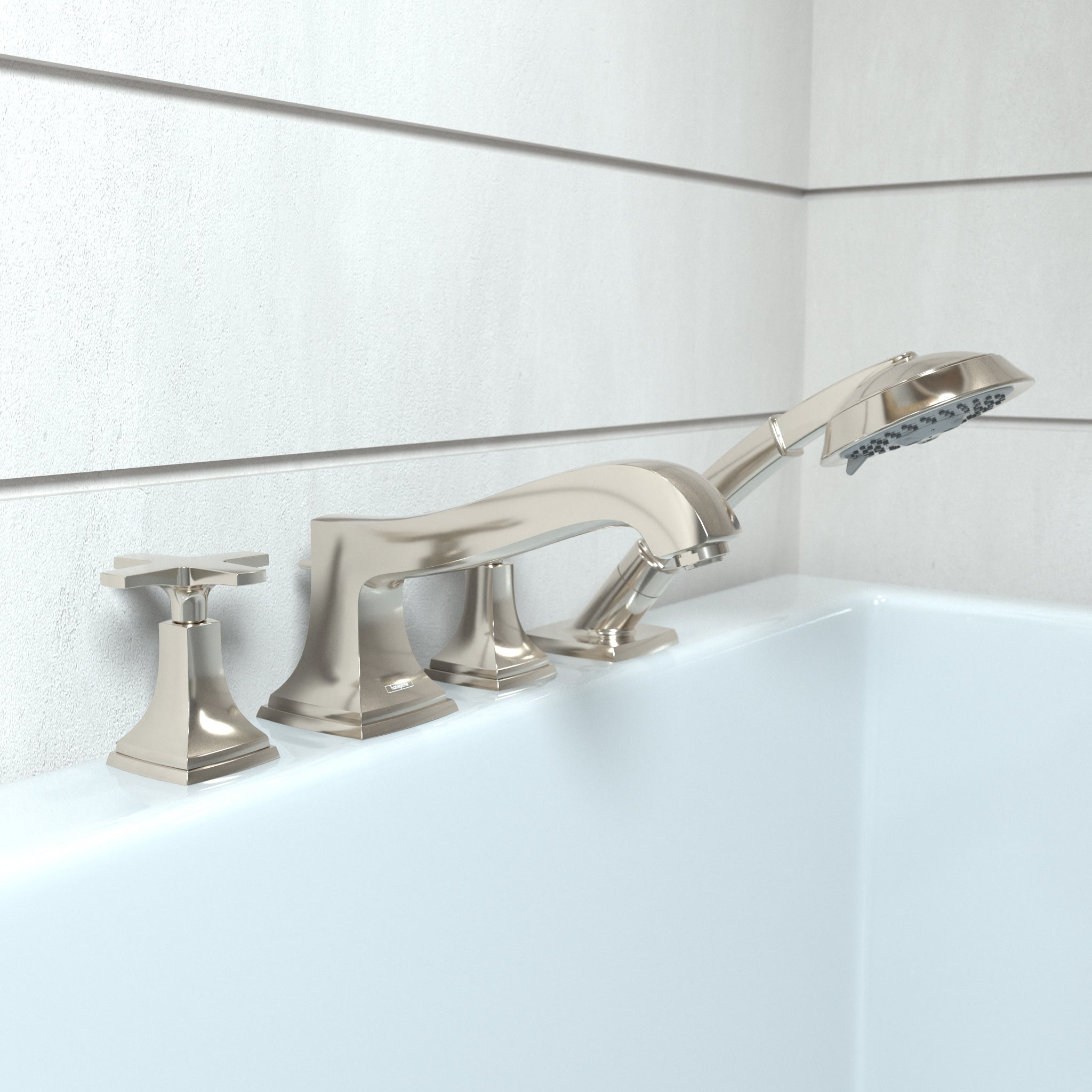 HANSGROHE 31449831 Metropol Classic 4-Hole Roman Tub Set Trim with Cross Handles and 1.8 GPM Handshower - Polished Nickel