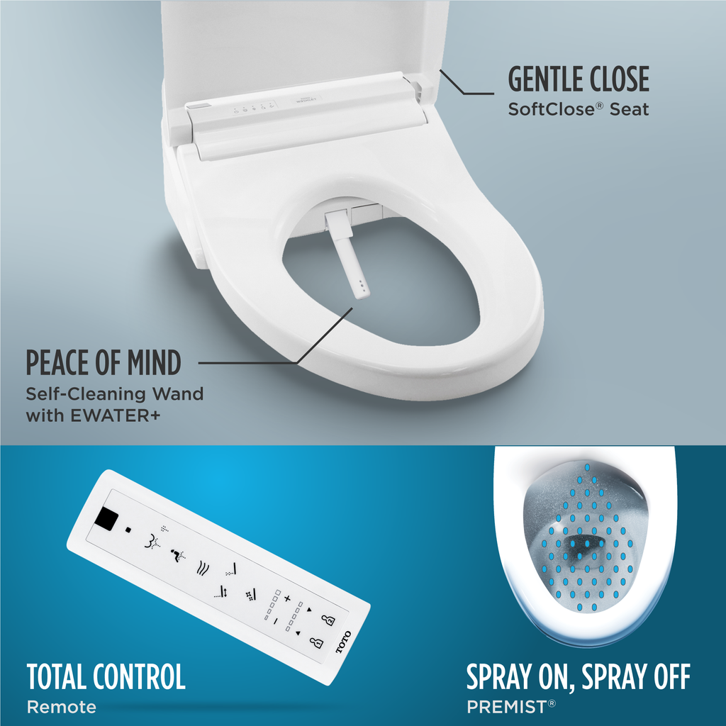 TOTO SW3084#01 Washlet C5 Electronic Bidet Toilet Seat With Premist And Ewater+ Wand Cleaning - Cotton White