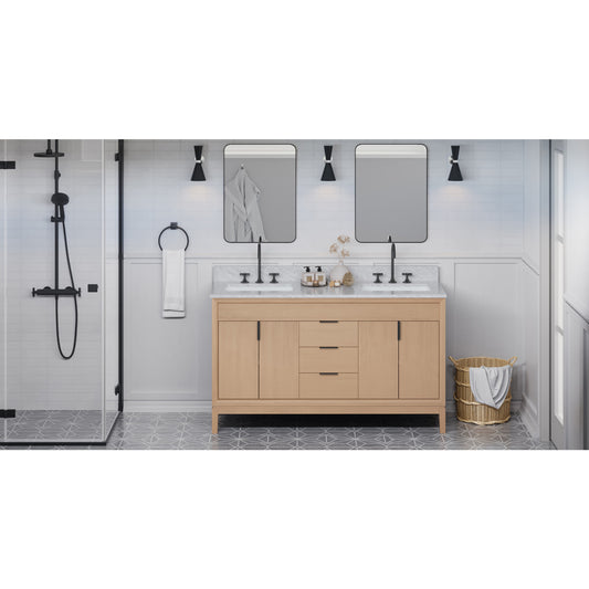 JEFFREY ALEXANDER VKITTHE60NOWCR Theodora 60" Double Bathroom Vanity Set - Natural Oak
