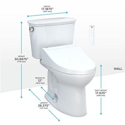 TOTO MW7863084CEFG#01 Drake Transitional Washlet+ Two-Piece Elongated 1.28 Gpf Universal Height Tornado Flush Toilet With C5 Bidet Seat - Cotton White