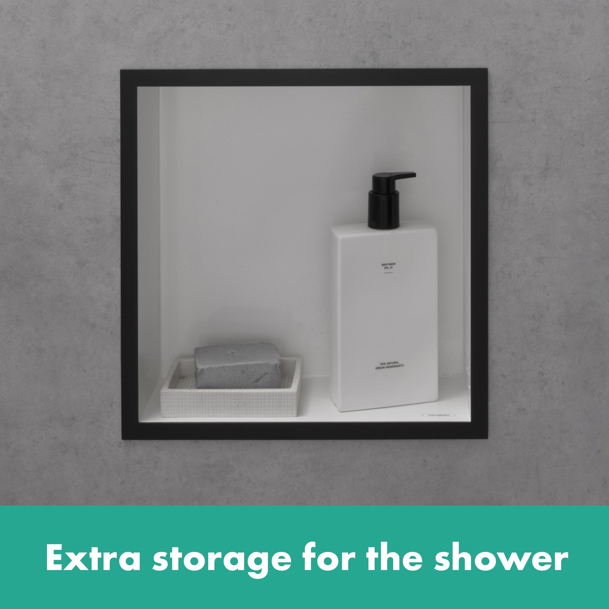 HANSGROHE 56099340 XtraStoris Individual Wall Niche Matte White with Design Frame 12"x 12"x 4" - Brushed Black Chrome