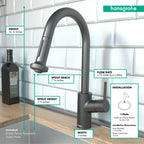 HANSGROHE 04286340 Talis S² Prep Kitchen Faucet, 2-Spray Pull-Down, 1.75 GPM - Brushed Black Chrome