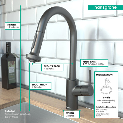 HANSGROHE 04286340 Talis S² Prep Kitchen Faucet, 2-Spray Pull-Down, 1.75 GPM - Brushed Black Chrome