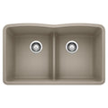 BLANCO 442072 Diamond Diamond SILGRANIT 32" 50/50 Double Bowl Undermount Kitchen Sink with Low Divide - Truffle in Truffle