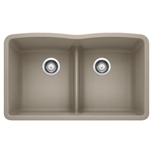 BLANCO 442072 Diamond Diamond SILGRANIT 32" 50/50 Double Bowl Undermount Kitchen Sink with Low Divide - Truffle in Truffle