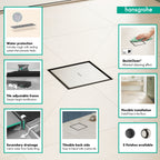 HANSGROHE 56136801 RainDrain Brilliance Point Drain Set 6"x 6" Trim with Height Adjustable Frame and Rough - Brushed Stainless Steel