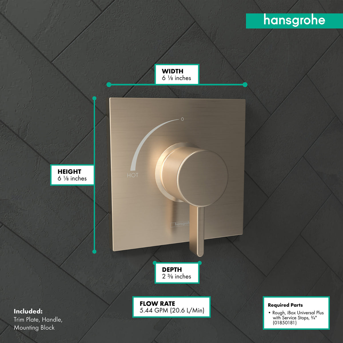 HANSGROHE 15724141 Ecostat Square Pressure Balance Trim - Brushed Bronze
