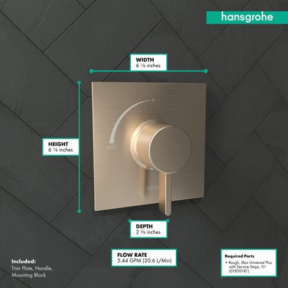 HANSGROHE 15724141 Ecostat Square Pressure Balance Trim - Brushed Bronze