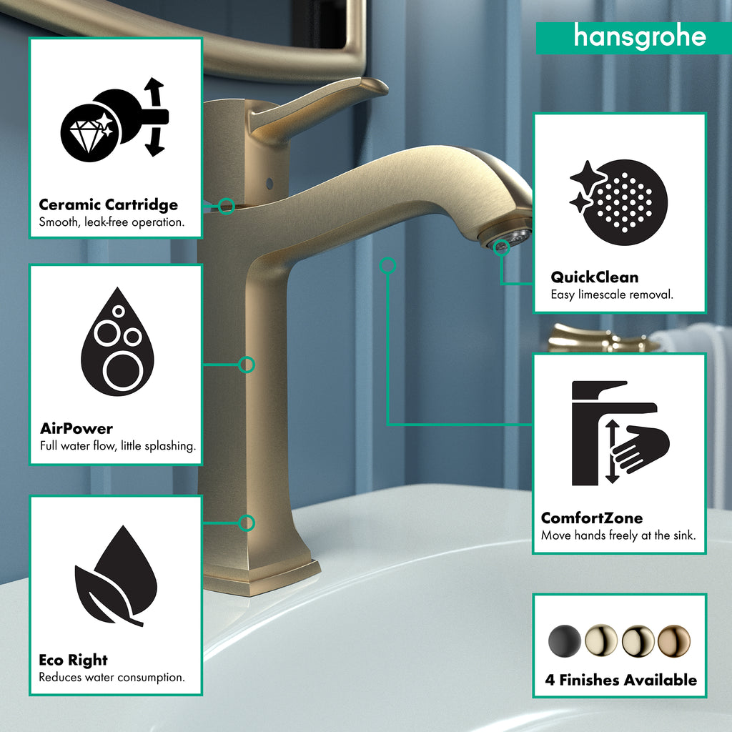HANSGROHE 31302141 Metropol Classic Single-Hole Faucet 160 with Pop-Up Drain, 1.2 GPM - Brushed Bronze