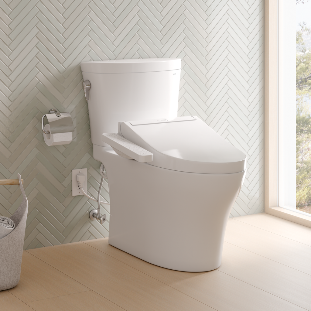 TOTO MW4483074CEMFGN#01 Washlet+ Aquia Iv Arc Two-Piece Elongated Dual Flush 1.28 And 0.9 Gpf Toilet With C2 Bidet Seat - Cotton White