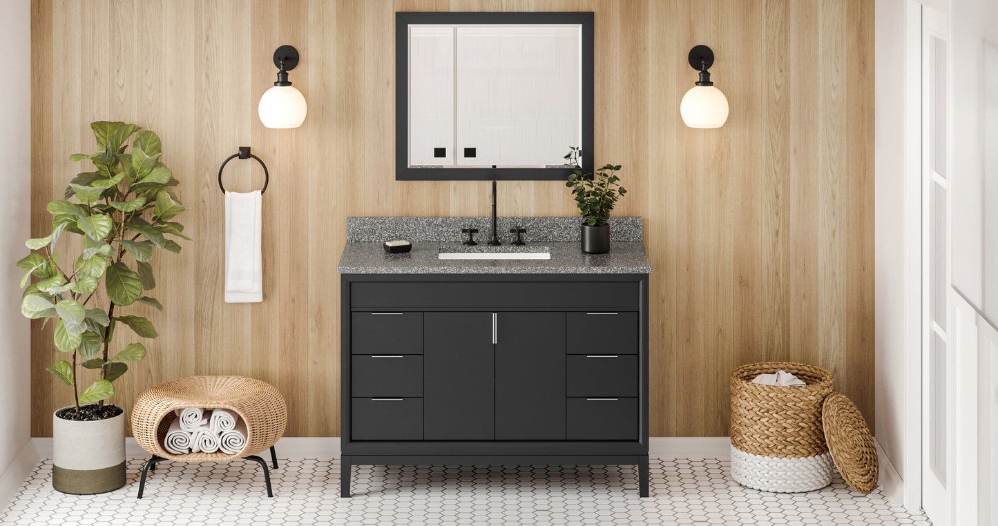 JEFFREY ALEXANDER VKITTHE48BKBOR 48" Black Theodora Vanity, Boulder Cultured Marble Vanity Top, undermount rectangle bowl - Black