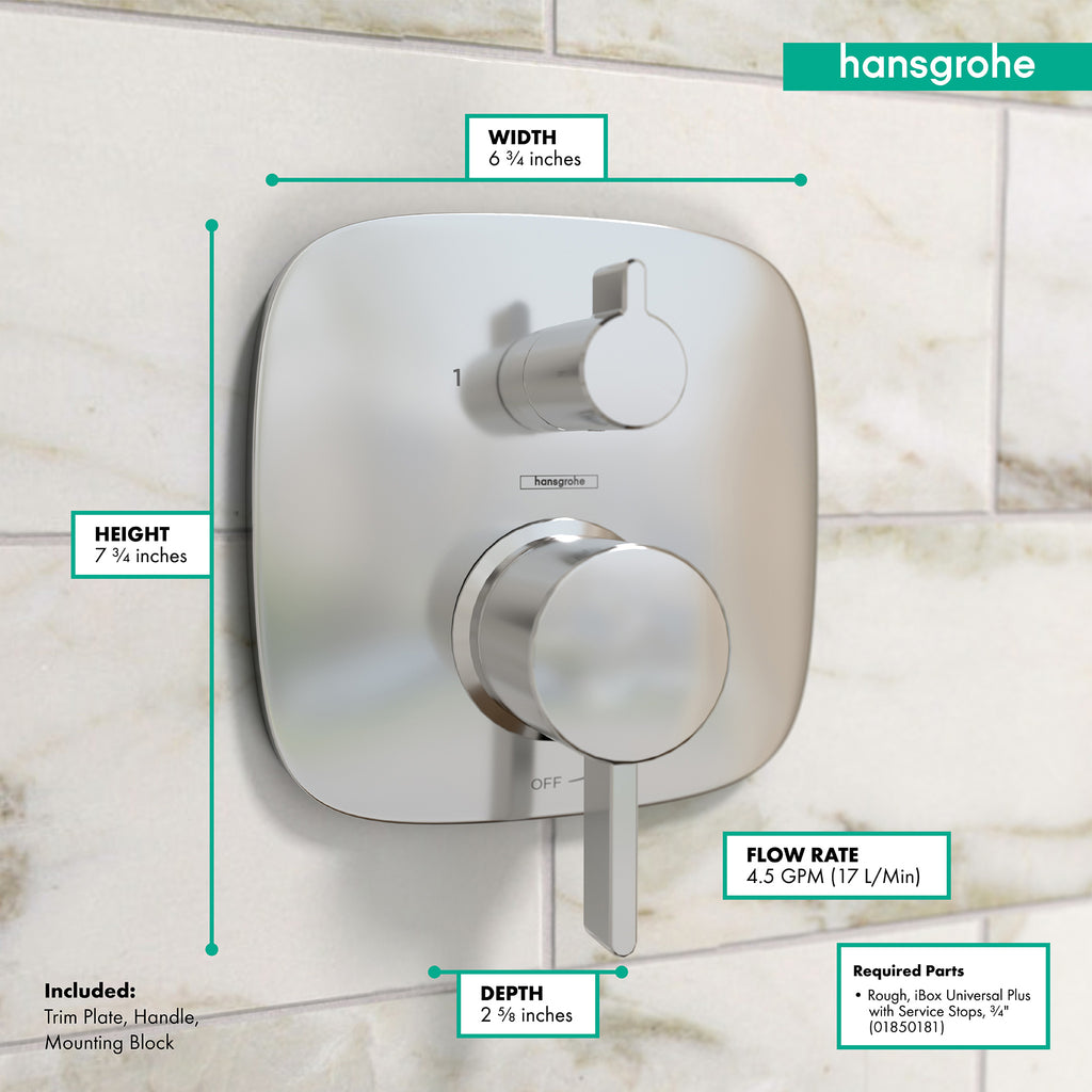 HANSGROHE 15864001 Ecostat Pressure Balance Trim Square with Diverter - Chrome