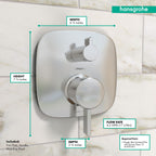 HANSGROHE 15864001 Ecostat Pressure Balance Trim Square with Diverter - Chrome