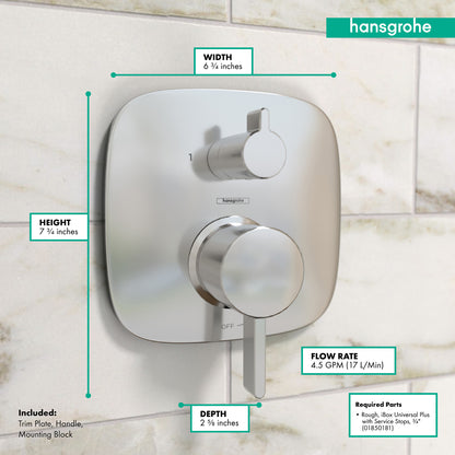 HANSGROHE 15864001 Ecostat Pressure Balance Trim Square with Diverter - Chrome