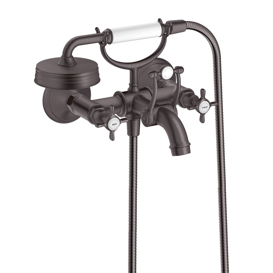 AXOR 16561341 Montreux 2-Handle Wall-Mounted Tub Filler with Cross Handles and 1.8 GPM Handshower - Brushed Black Chrome