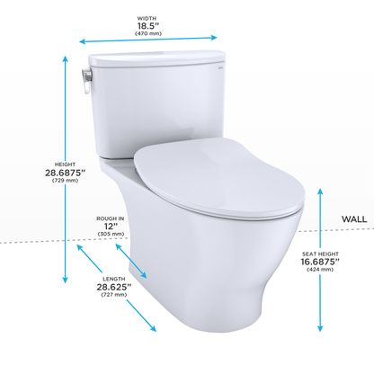 TOTO MS442234CEFG#01 Nexus Two-Piece Elongated 1.28 Gpf Universal Height Toilet With Cefiontect And Ss234 Softclose Seat - Cotton White