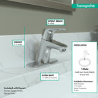 HANSGROHE 04370000 Focus Single-Hole Faucet 70 with Pop-Up Drain, 1.2 GPM - Chrome