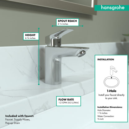 HANSGROHE 71100001 Logis Single-Hole Faucet 100 with Pop-Up Drain, 1.2 GPM - Chrome