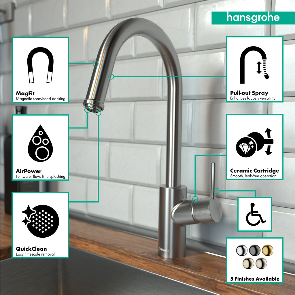 HANSGROHE 14872801 Talis S² HighArc Kitchen Faucet, 1-Spray Pull-Down, 1.75 GPM - Stainless Steel Optic