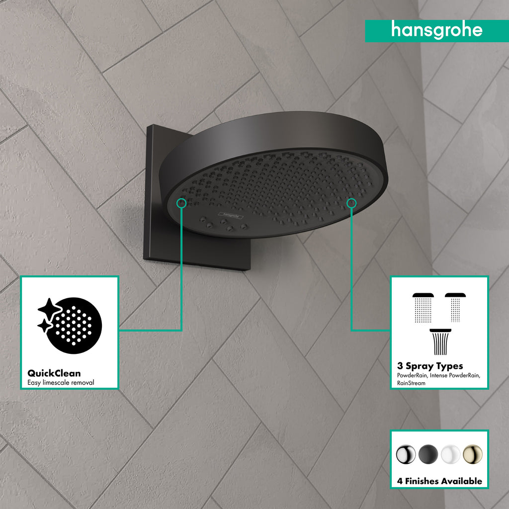 HANSGROHE 26232671 Rainfinity Showerhead 250 3-Jet with Wall Connector Trim, 2.5 GPM - Matte Black