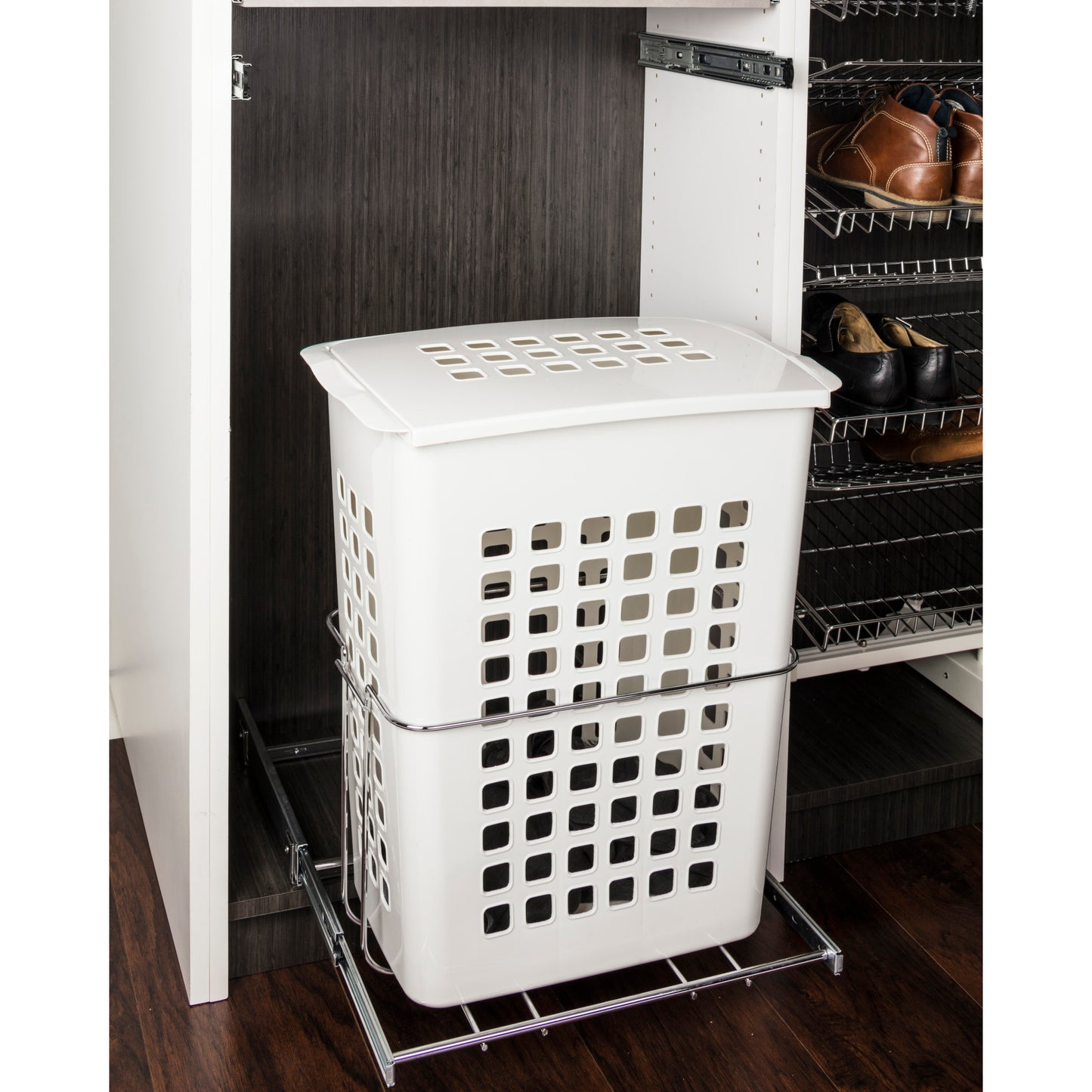 HARDWARE RESOURCES HP-BM1424WPC Laundry Hamper Pullout - Polished Chrome