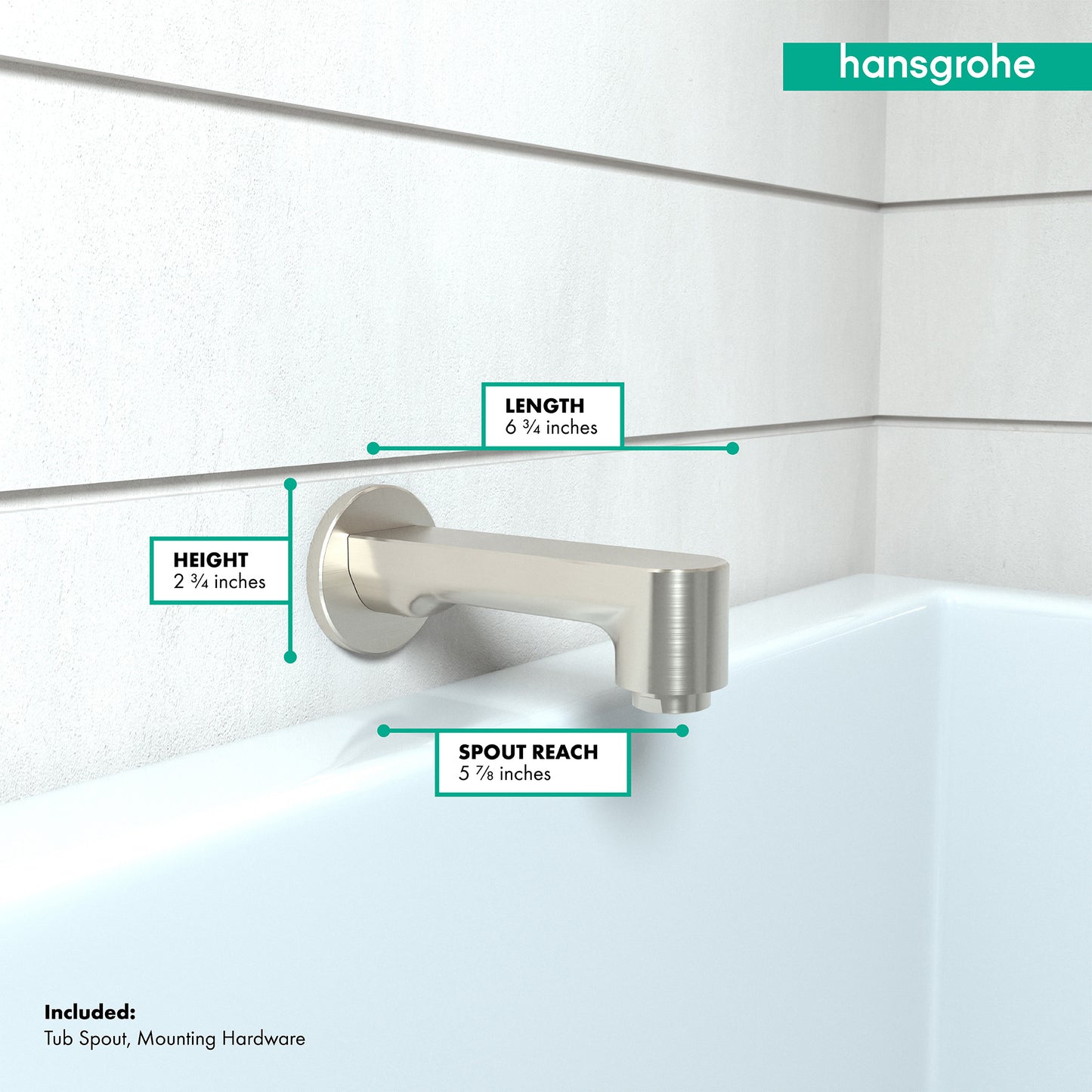 HANSGROHE 14413821 Brushed Nickel Metris S Modern Tub Spout