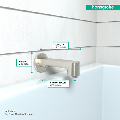 HANSGROHE 14413821 Brushed Nickel Metris S Modern Tub Spout