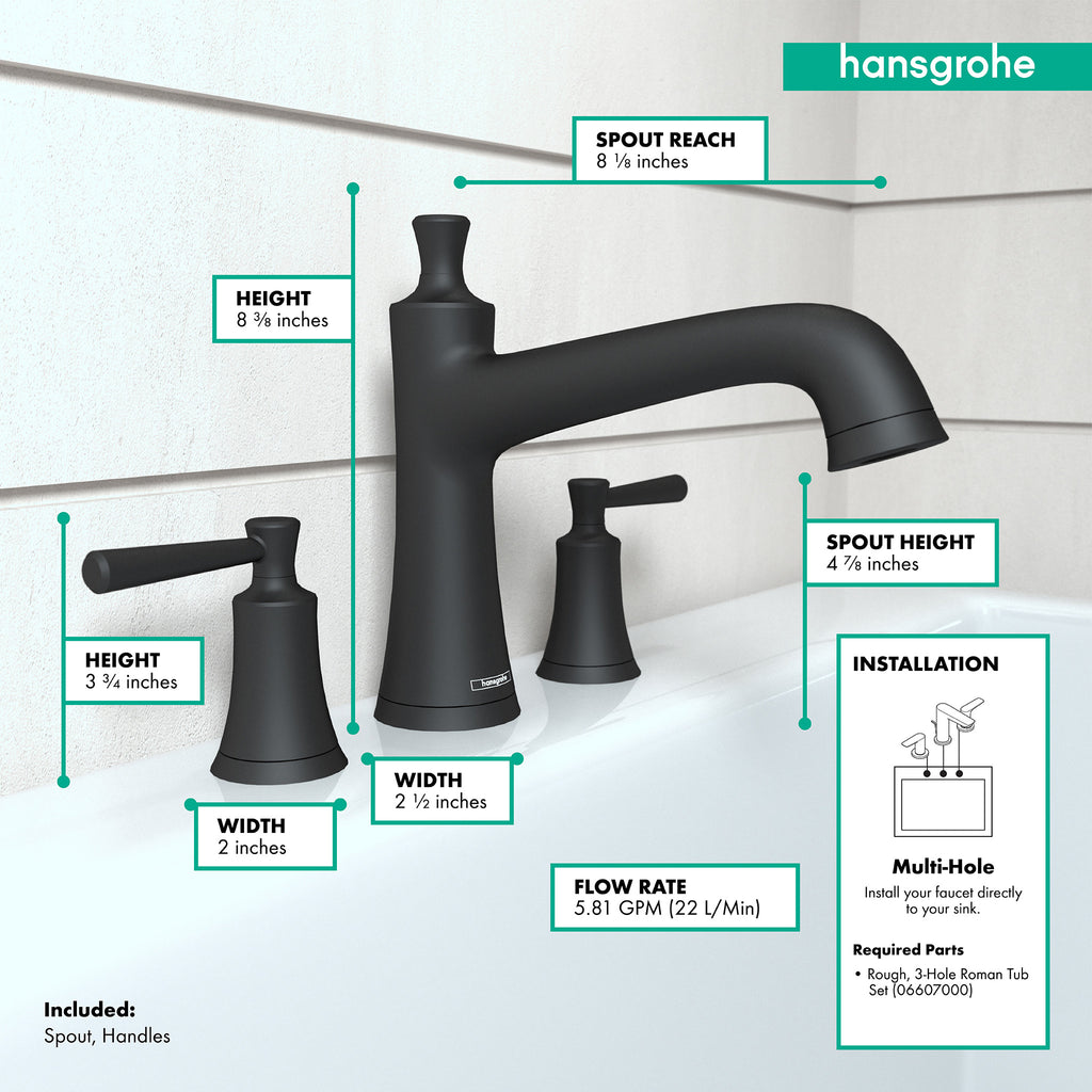 HANSGROHE 04776670 Joleena 3-Hole Roman Tub Set Trim - Matte Black