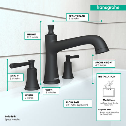 HANSGROHE 04776670 Joleena 3-Hole Roman Tub Set Trim - Matte Black