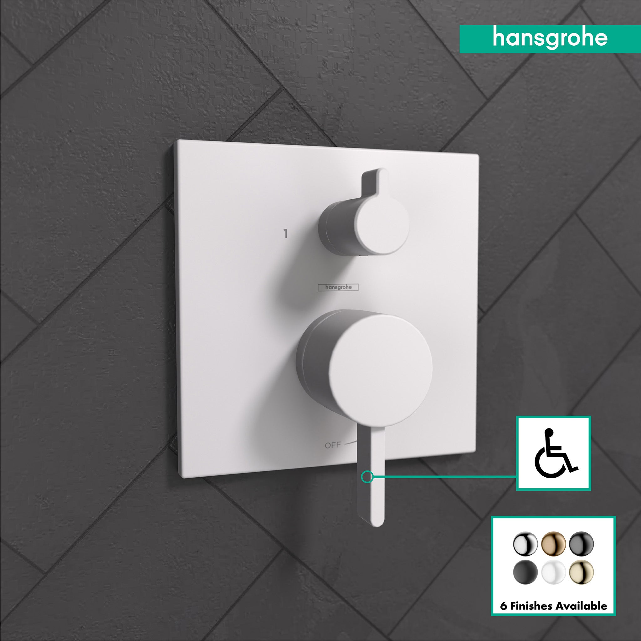 HANSGROHE 15862701 Ecostat Pressure Balance Trim Square with Diverter - Matte White