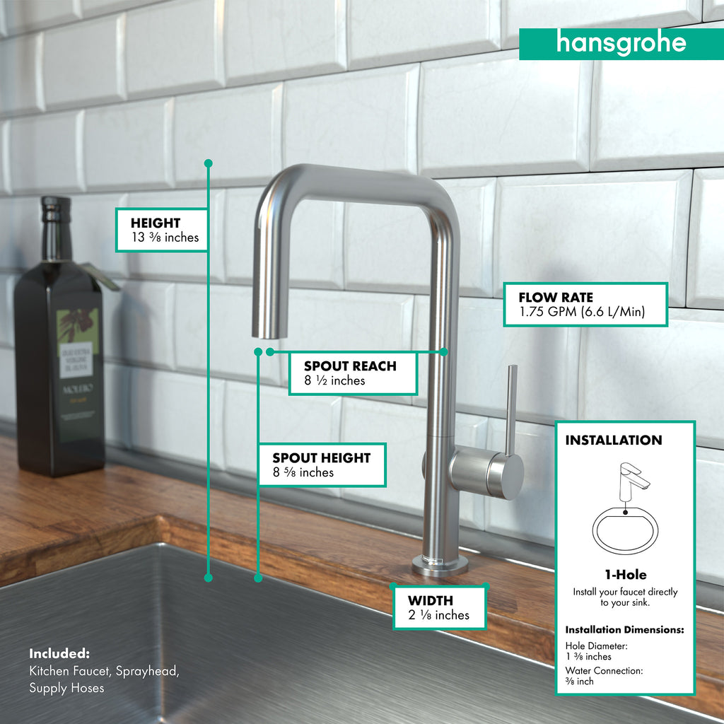 HANSGROHE 72858801 Talis N Kitchen Faucet, U-Style 1-Spray, 1.5 GPM - Stainless Steel Optic