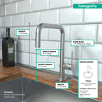 HANSGROHE 72858801 Talis N Kitchen Faucet, U-Style 1-Spray, 1.5 GPM - Stainless Steel Optic
