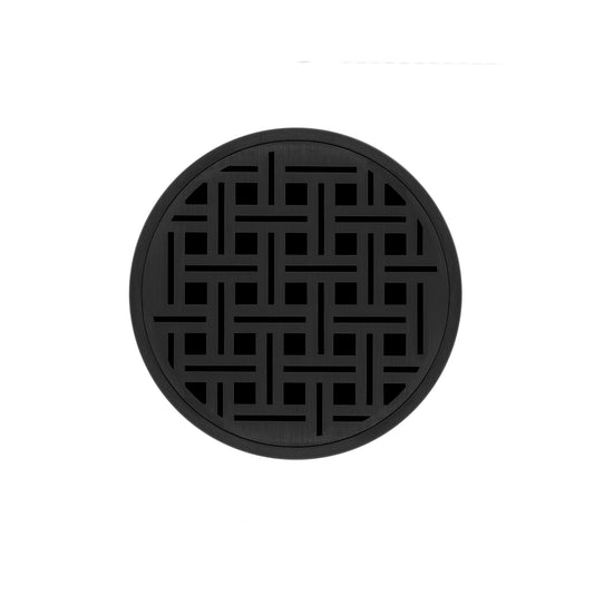 INFINITY DRAIN RVD 5-3P BK RVD 5 5" Round RVD 5 High Flow Complete Kit with Weave Pattern Decorative Plate in Matte Black with PVC Drain Body, 3" Outlet