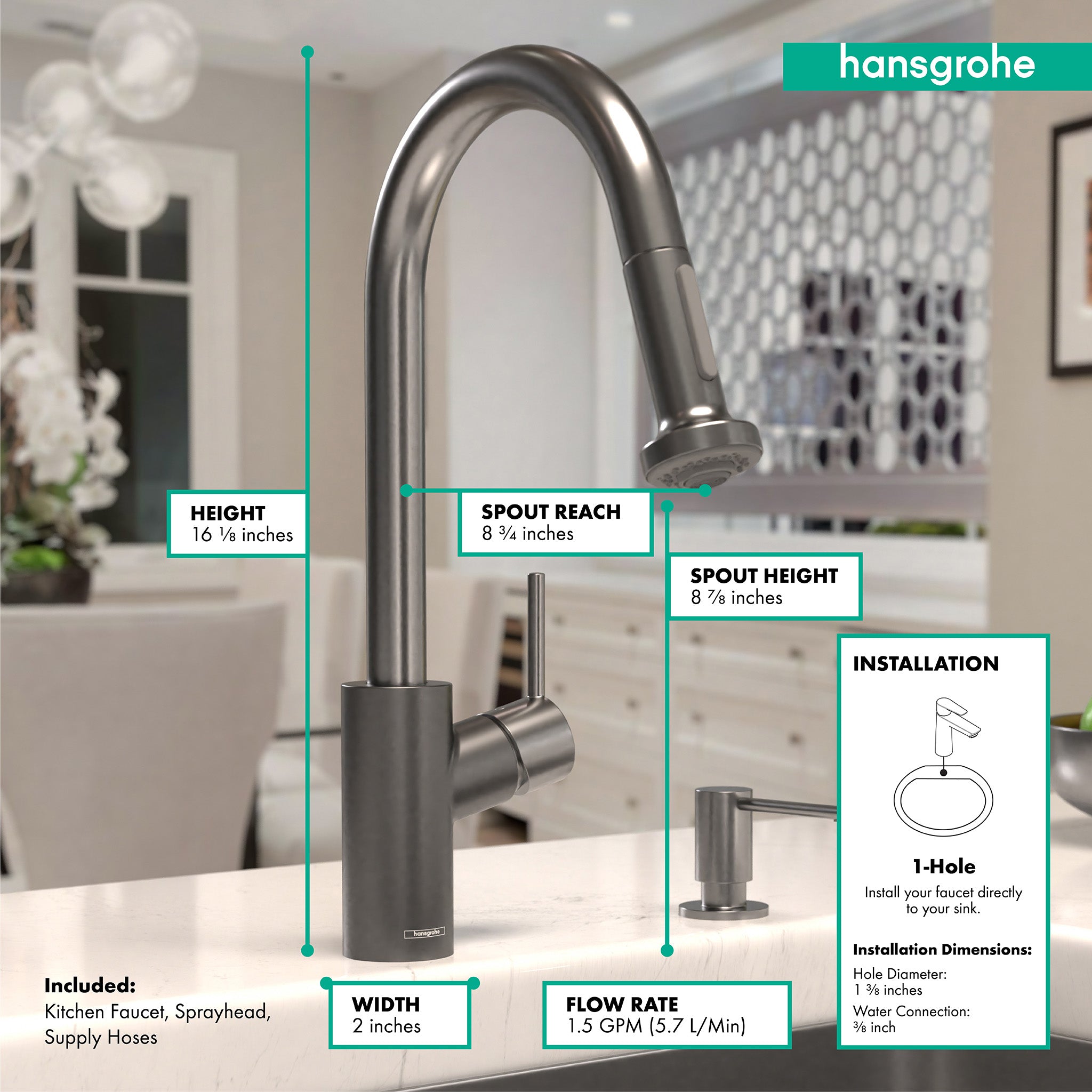 HANSGROHE 04310341 Talis S² HighArc Kitchen Faucet, 2-Spray Pull-Down, 1.5 GPM - Brushed Black Chrome