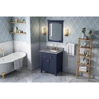 JEFFREY ALEXANDER VKITCHA30BLSGR 30" Hale Blue Chatham Vanity, Steel Grey Cultured Marble Vanity Top, undermount rectangle bowl - Hale Blue