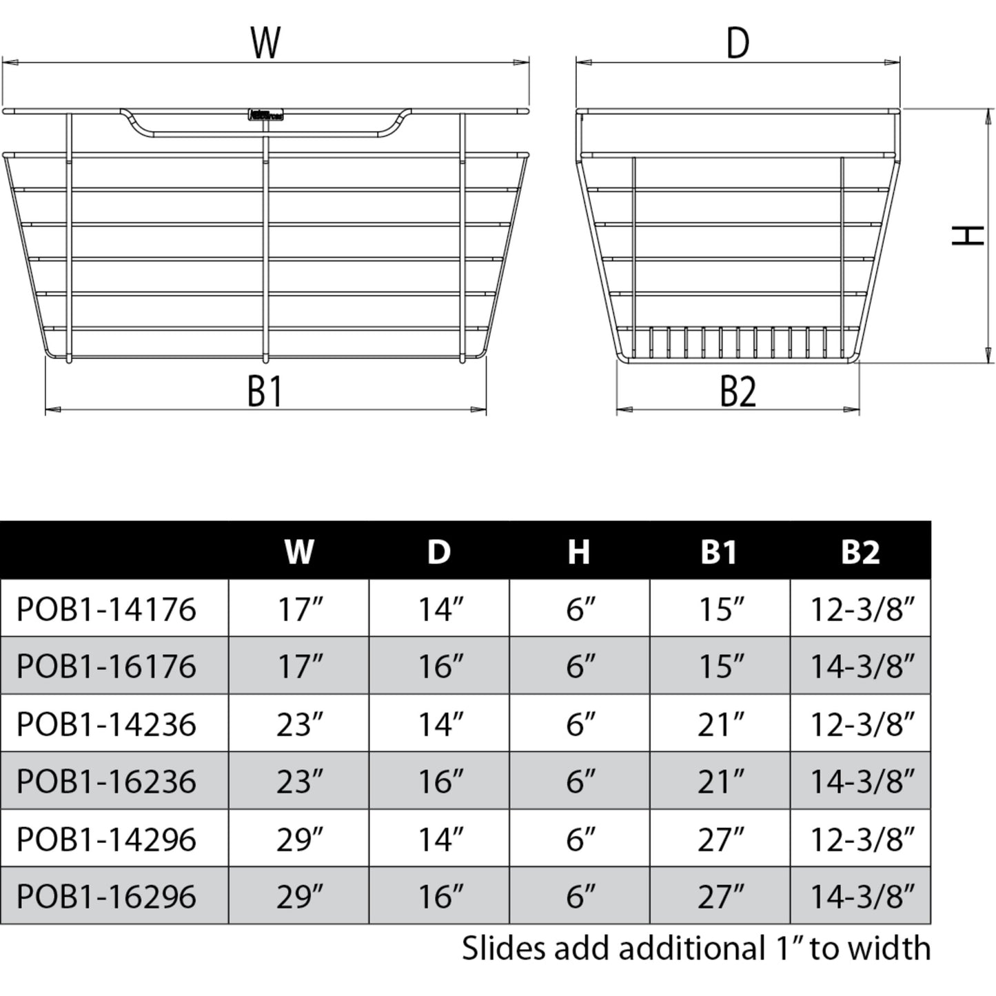 HARDWARE RESOURCES POB1-14176CH Chrome Closet Pullout Basket with Slides 14"D x 17"W x 6"H - Polished Chrome