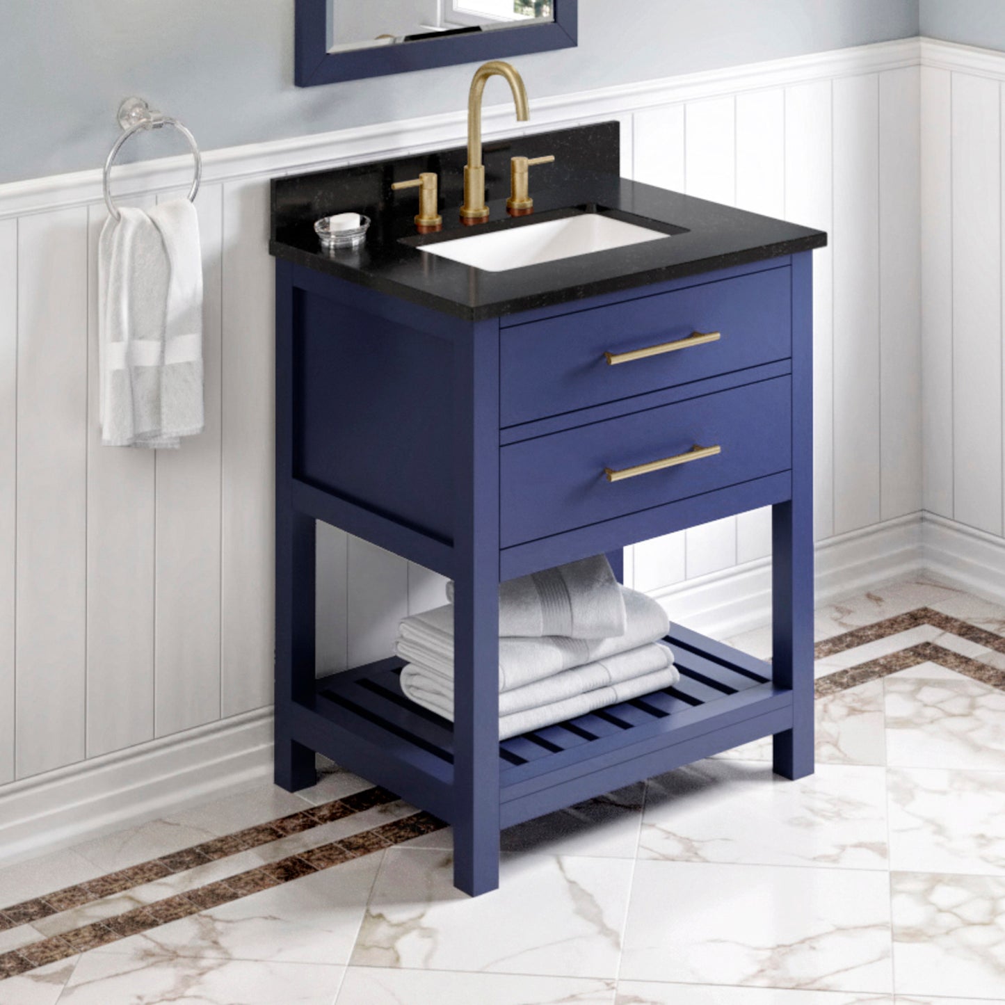 JEFFREY ALEXANDER VKITWAV30BLBGR 30" Hale Blue Wavecrest Vanity, Black Granite Vanity Top, undermount rectangle bowl - Hale Blue