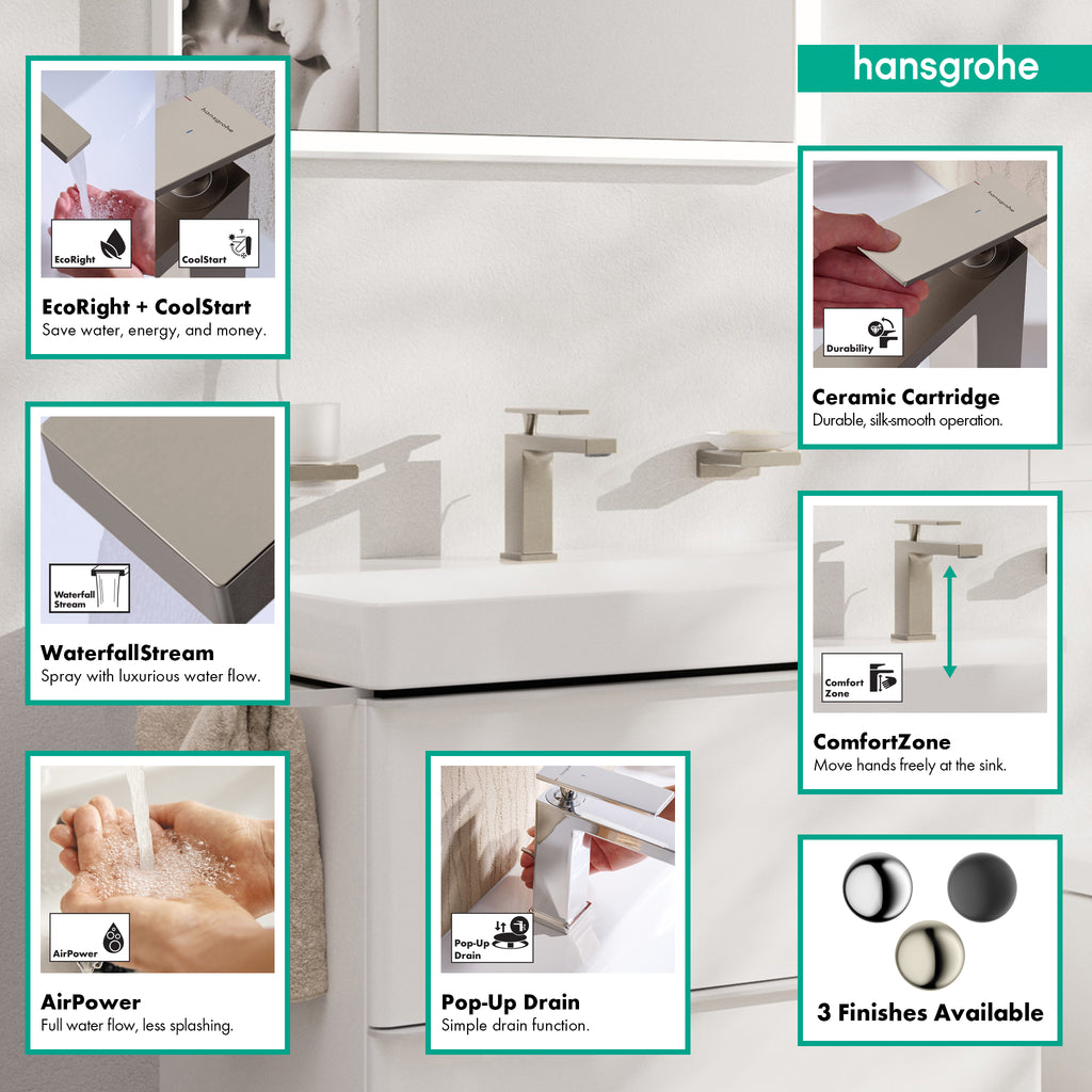 HANSGROHE 73014821 Tecturis E Single-Hole Faucet 110 with Pop-Up Drain, 1.2 GPM - Brushed Nickel