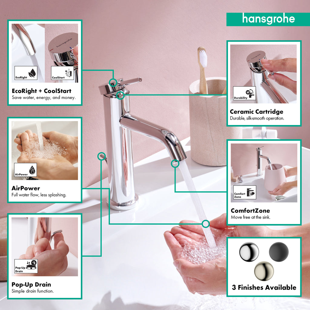 HANSGROHE 73314001 Tecturis S Single-Hole Faucet 110 with Pop-Up Drain, 1.2 GPM - Chrome