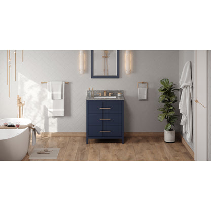JEFFREY ALEXANDER VKITKAT30BLBOR 30" Hale Blue Katara Vanity, Boulder Cultured Marble Vanity Top, undermount rectangle bowl - Hale Blue