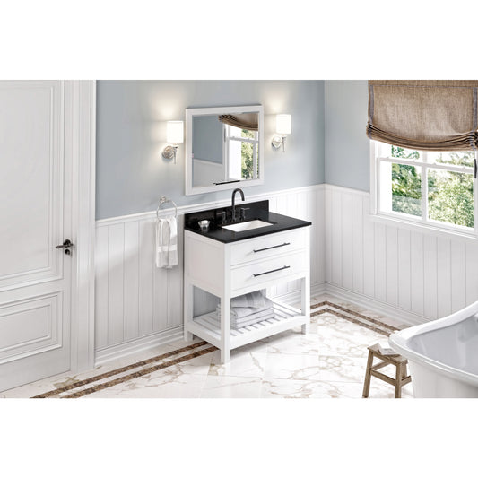 JEFFREY ALEXANDER VKITWAV36WHBGR 36" White Wavecrest Vanity, Black Granite Vanity Top, undermount rectangle bowl - White