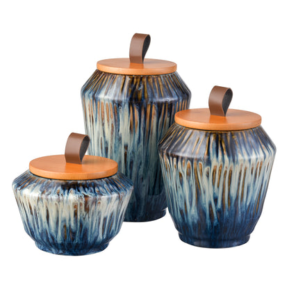 ELK STUDIO S0037-11348/S3 Mulry Jar - Set of 3 Green Prussian Blue Glazed