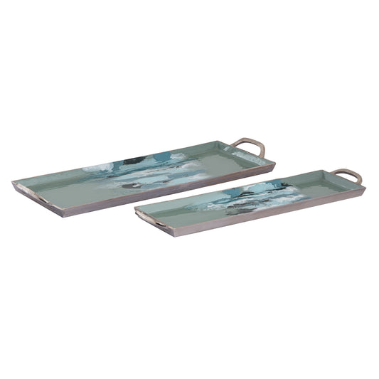 ELK STUDIO S0807-11355/S2 Spindrift Tray - Set of 2 Seafoam Green Enamel