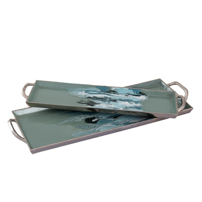 ELK STUDIO S0807-11355/S2 Spindrift Tray - Set of 2 Seafoam Green Enamel