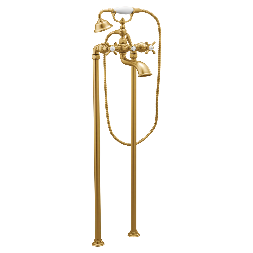 MOEN S22105BG Weymouth Two-Handle Tub Filler Includes Hand Shower - Brushed Gold