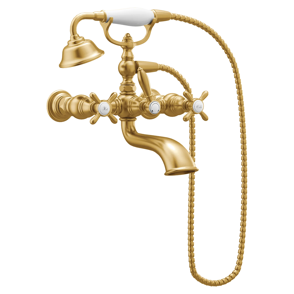 MOEN S22105BG Weymouth Two-Handle Tub Filler Includes Hand Shower - Brushed Gold