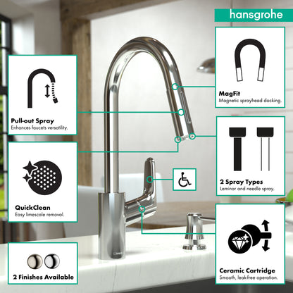 HANSGROHE 04505670 Focus HighArc Kitchen Faucet, 2-Spray Pull-Down, 1.75 GPM - Matte Black