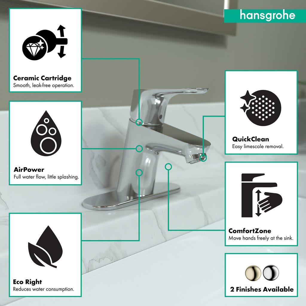 HANSGROHE 04370000 Focus Single-Hole Faucet 70 with Pop-Up Drain, 1.2 GPM - Chrome