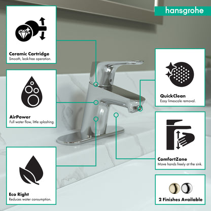 HANSGROHE 04370000 Focus Single-Hole Faucet 70 with Pop-Up Drain, 1.2 GPM - Chrome